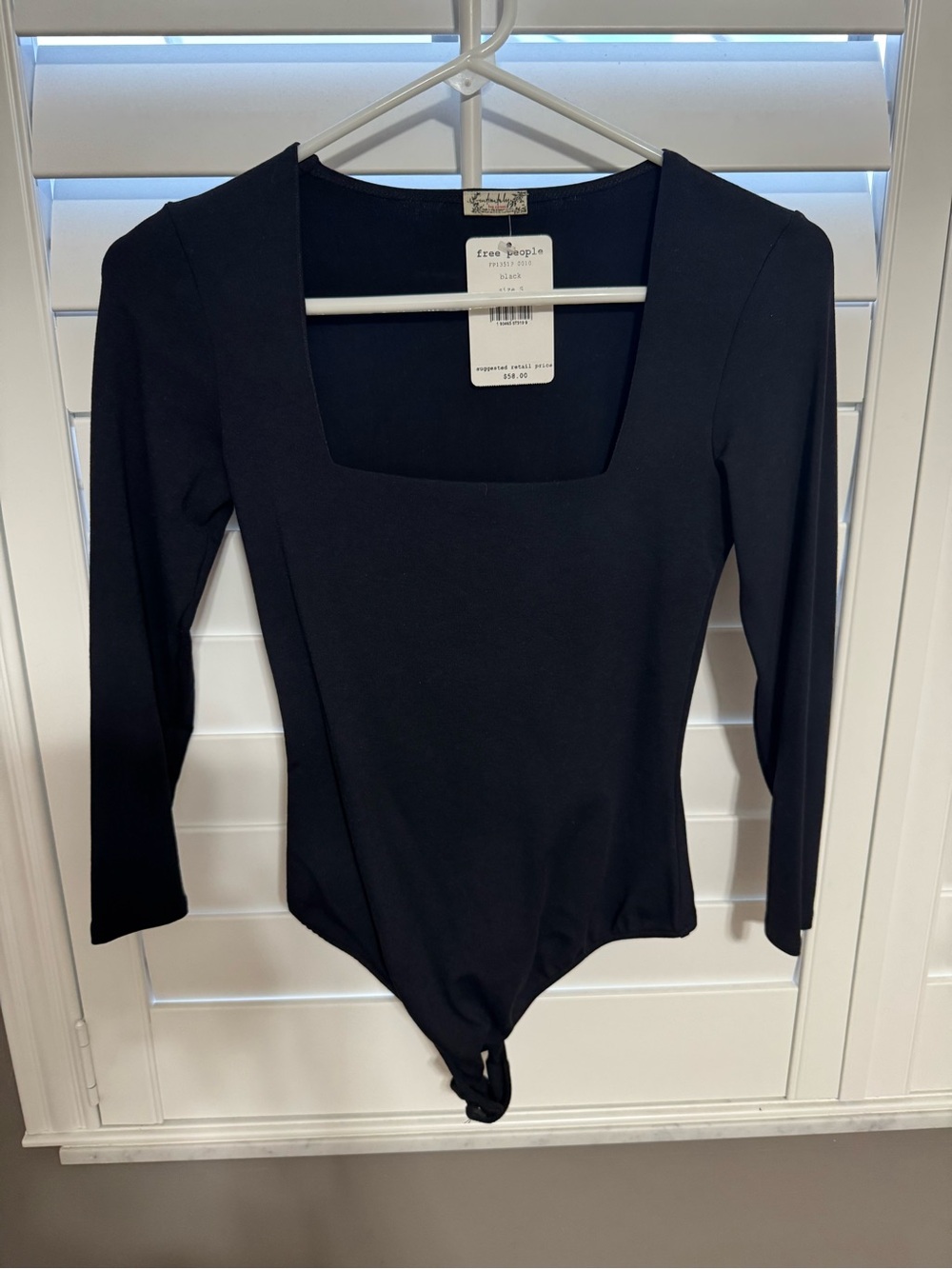 Free People Black Long Sleeve Square-Neck Bodysuit